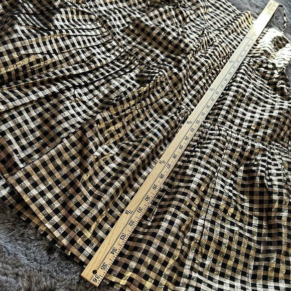 J Crew Lurex Black Gold tired gingham adjustable straps stretch back dress sz 8 - Picture 10 of 11